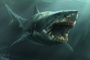 Megalodon under the sea, marine life concept.