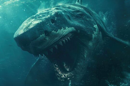 Megalodon under the sea, marine life concept.
