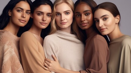 Obraz premium Serene beauty unites diverse women in neutral elegance.