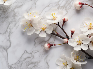 White flowers blooming on a marble background create a stunning scene
