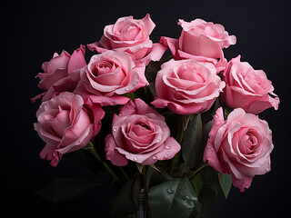 Pink roses bouquet showcased in close-up against dark background