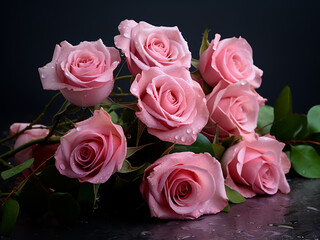 Close-up shot captures the beauty of pink roses bouquet