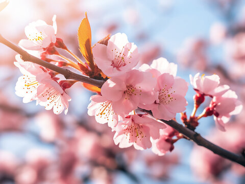 Cherry blossom branch in spring, with blurred bokeh background