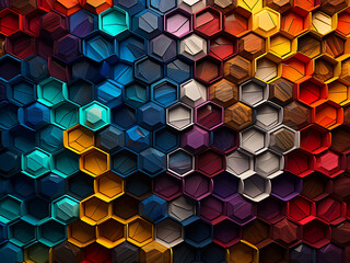 Enigmatic mood backgrounds come alive with colorful 3D illusions and hexagonal patterns - obrazy, fototapety, plakaty