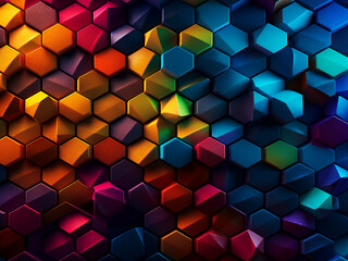 Explore the enigmatic allure of 3D backgrounds with chromatic hexagons and illusions