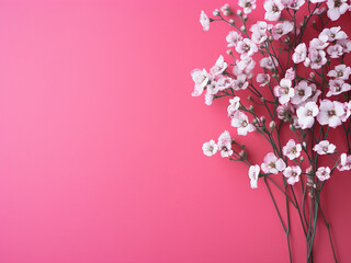 Vibrant dyed gypsophila flowers adorn a pink background, offering space for text
