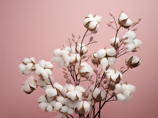Delicate eucalyptus and cotton create a charming scene on pink
