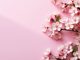 Flowers arranged on a pink background offer a delightful top-down view with room for text