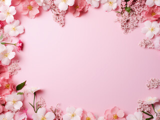Experience the beauty of flowers against a pink backdrop, leaving room for text from above