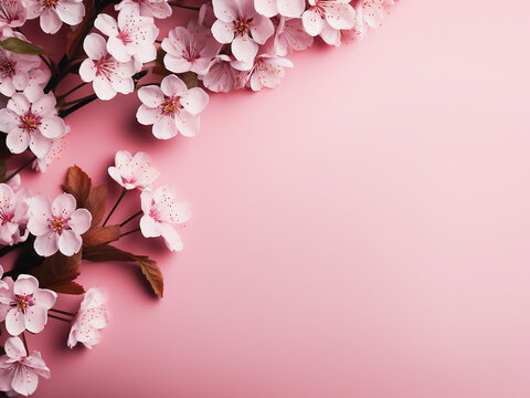 A top-down perspective reveals lovely flowers on a pink background, perfect for text