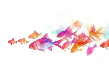 Fototapeta na wymiar White background with several colorful fish.