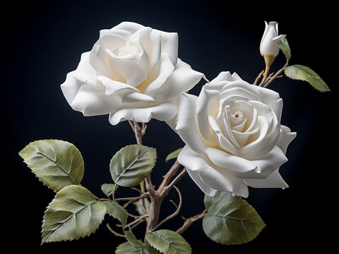 Lush and full, a branch boasts stunning white roses