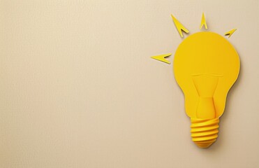 Yellow light bulb with lightning, idea and innovation concept, beige background