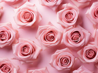 Obraz premium Overhead view captures pink roses on a pastel-colored background