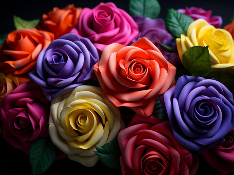 Bouquet of roses in assorted colors forms a captivating background