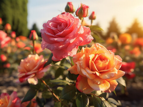 A 3D rendering presents stunning roses flourishing in a garden