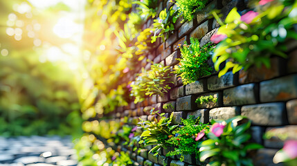 Ancient Brick Wall Overtaken by Green Ivy, Symbolizing the Persistent Interplay Between Nature and the Built Environment - obrazy, fototapety, plakaty