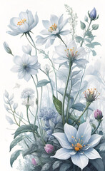 Fototapeta na wymiar Flor abstracta delicada Patrón de colores brillantes y lindos, flores simples y neutras sobre fondo blanco Patrón sin costuras de flores de acuarela elegantes, delicadas y neutras para tela.