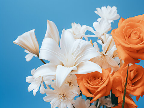 White flower bouquet stands out on a trendy duotone background