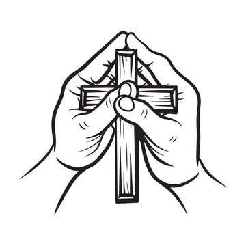 recommend clip art: Praying hand holding cross religion church logo Vector Image