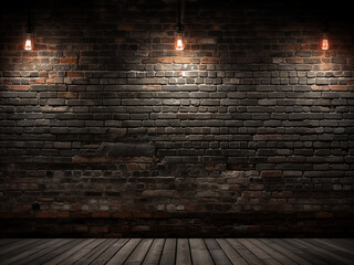 Empty brick basement wall provides a dark, rugged backdrop - obrazy, fototapety, plakaty