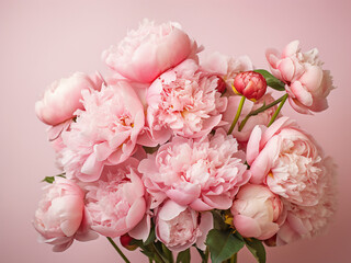 Peonies arranged on a pink background create a charming display