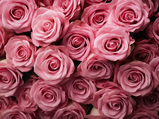 Pink roses in close-up detail, viewed from above