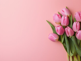Pink tulips displayed on pink surface, perfect for celebrations