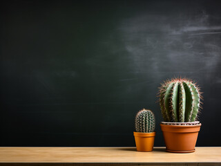 Back-to-school vibes a cactus stands in front of a classroom chalkboard