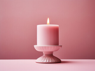 Candle holder adds warmth to home decor on a white table against pink walls
