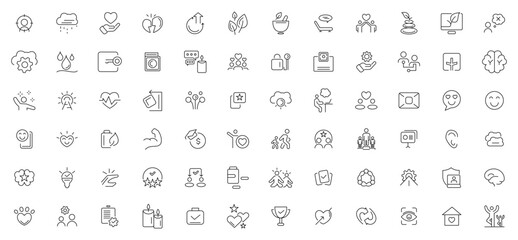 Fototapeta na wymiar Psychology and mental line icons collection. UI icon set in flat line design. Containing depression, bipolar, PTSD, panic and mind disorder icons. Thin outline icons pack