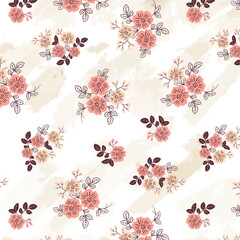 Bouquet of daisy flowers and watercolor brush backdrop