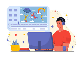 Video editor man vector