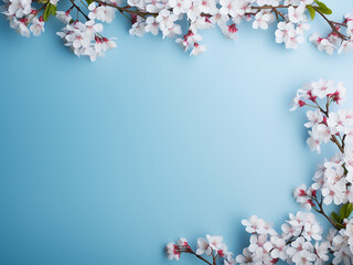 Obraz na płótnie Canvas Copy space available amidst cherry blossom frame on a blue background
