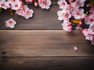 Naklejka na ściany i meble Cherry blossoms create a scenic display against wood