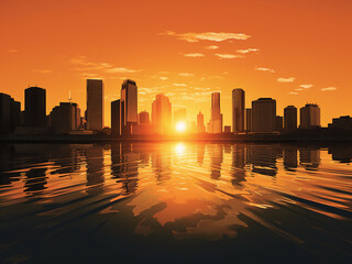 Vector illustration capturing sunrise amidst cityscape, EPS 10 format - obrazy, fototapety, plakaty