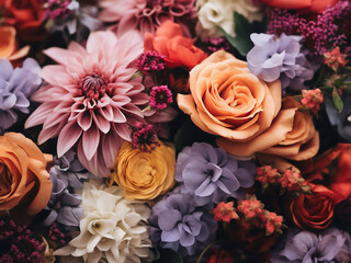 Fototapeta premium Colorful bouquet of beautiful flowers captured in vintage tone