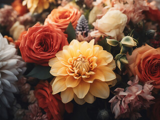 Fototapeta premium Closeup of a colorful bouquet exuding vintage charm