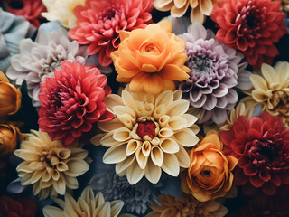 Vibrant bunch of beautiful flowers with a vintage feel in closeup