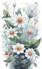 Fleur abstraite délicate Motif de couleurs vives et mignonnes, fleurs simples et neutres sur fond blanc Modèle sans couture d'aquarelle florale élégante, délicate et neutre pour le tissu.