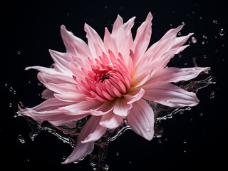 Detailed close-up of a pink aster flower peacefully floating on water - obrazy, fototapety, plakaty