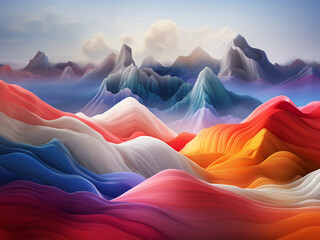 3D rendering illustrates vibrant abstract background featuring mountains