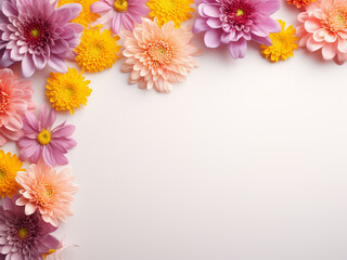 Colorful aster flowers arranged to frame with space for text - obrazy, fototapety, plakaty