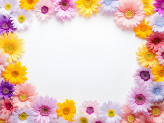 Fototapeta premium Top-down view showcases colorful aster flowers forming a frame