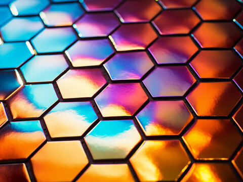 Close-up view of vibrant abstract background on shiny metallic surface