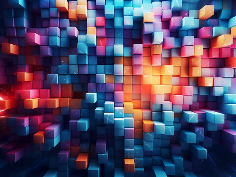 Colorful abstract geometric background composed of cubes in 3D render