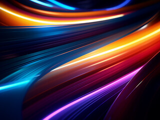 A 3D render portrays vibrant neon light streaks against a dark background