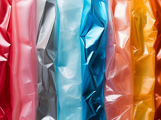 Plastic films arranged in a row create a colorful backdrop