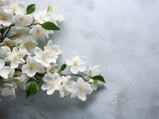 Jasmine flowers create an elegant arrangement on a light concrete backdrop