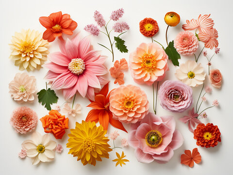 Vibrant flowers arranged on a pristine white background